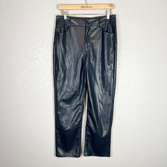 Badgley Mischka Navy Vegan Leather High Rise Straight Flare Stretchy Pants 6 - Picture 2 of 10